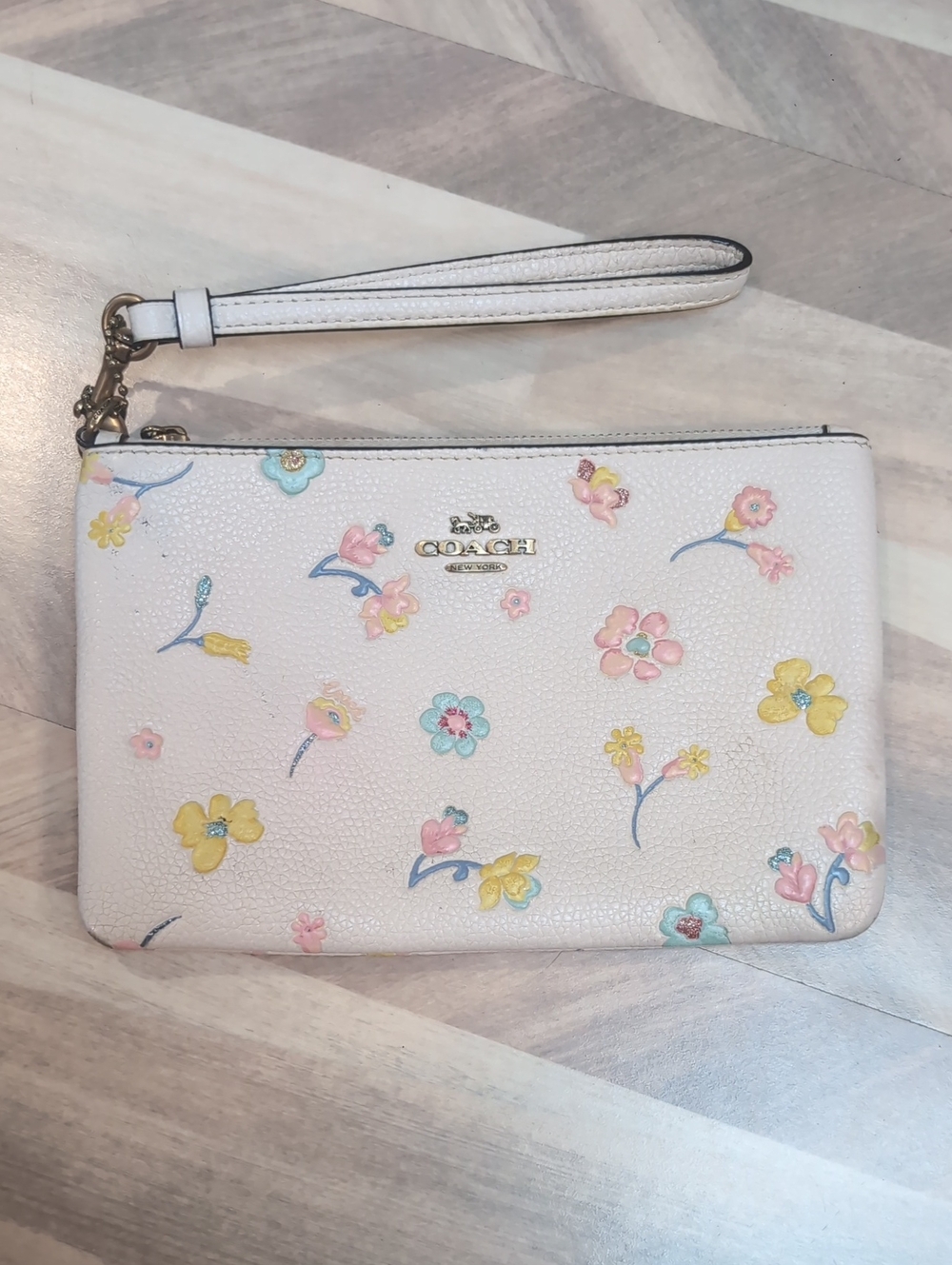 Coach Pastel Floral White Leather Wristlet